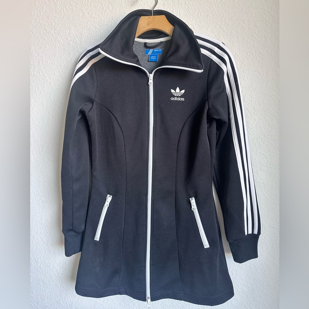 Adidas sport track jacket with zipper. Mid length classic Adidas